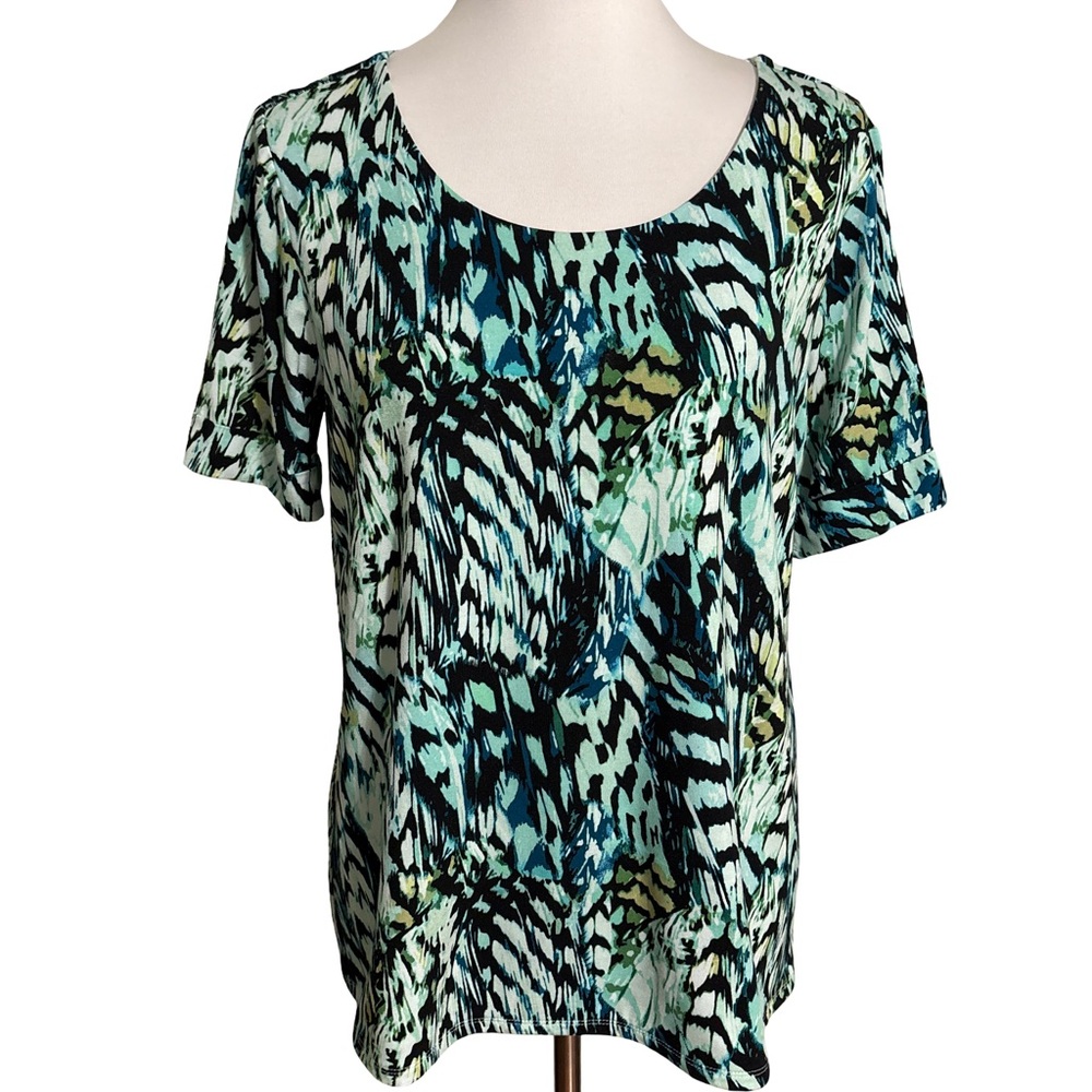 Chico's Blue Green Patterned Short Sleeve Top